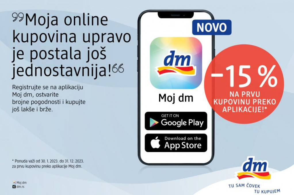 Kompanija dm pokrenula mobilnu aplikaciju: Omiljene proizvode sada  možete da kupujete i dok ste u pokretu