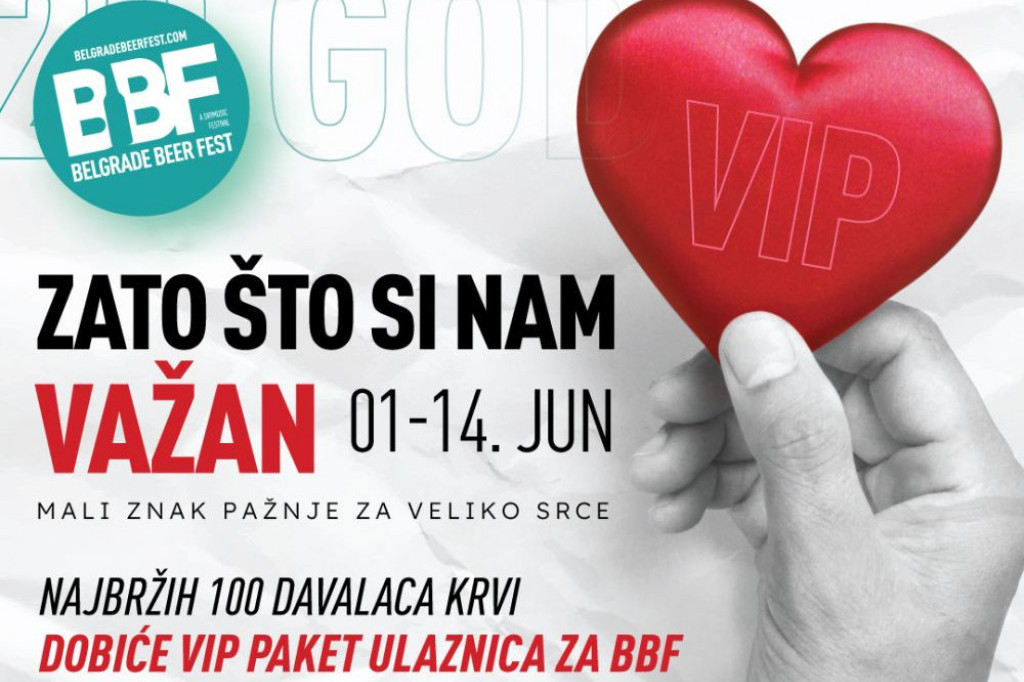 Belgrade Beer Fest poklanja 100 VIP paketa i 1000 regular paketa ulaznica dobrovoljnim davaocima krvi