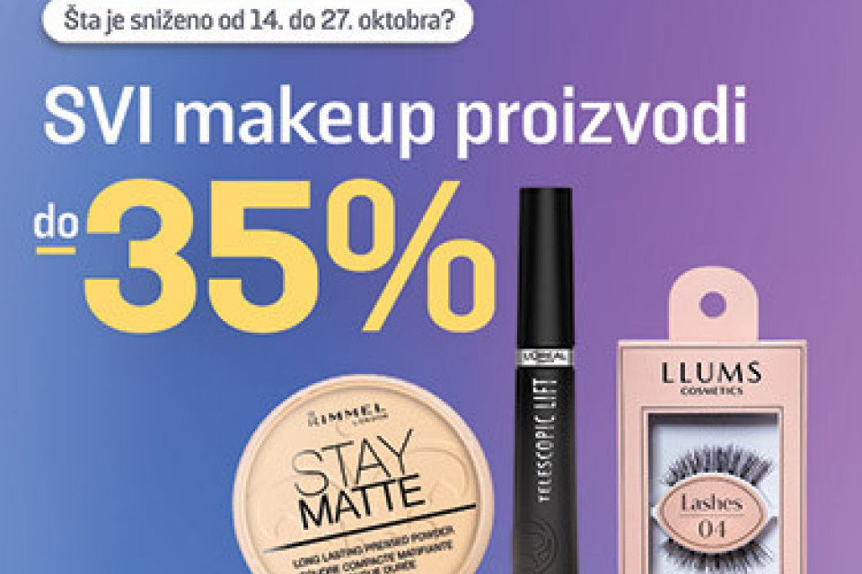 Vaši omiljeni make up proizvodi u Lilly drogerijama po sniženim cenama do čak -35 posto Vaši omiljeni make up proizvodi u Lilly drogerijama po sniženim cenama do čak -35 posto